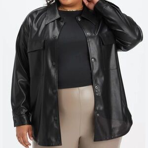 Fabletics Black Oversized Vegan Leather Shirt Jacket